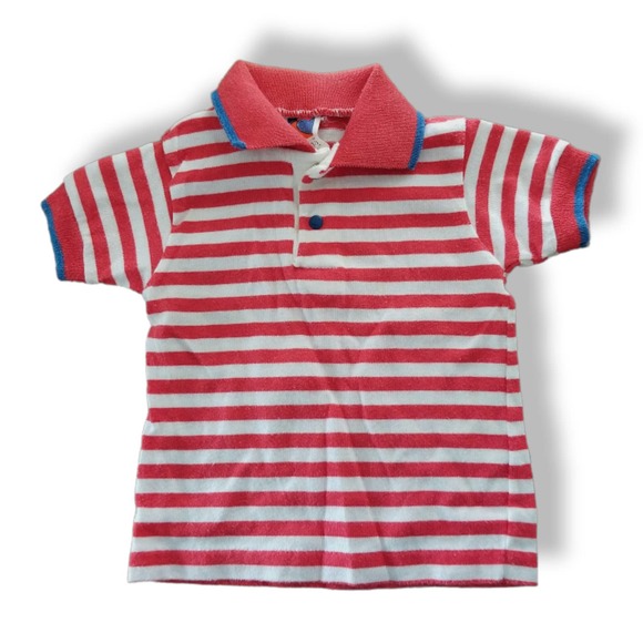 Vintage 80s Carter's Baby Polo Shirt Red White Stripes 12M Made in USA Retro - Picture 1 of 3